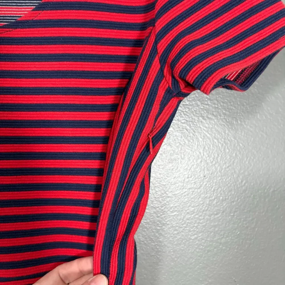 J Crew Women's Blue & Red Striped Preppy Nautical Dress - Size 8 - Pleated Skirt